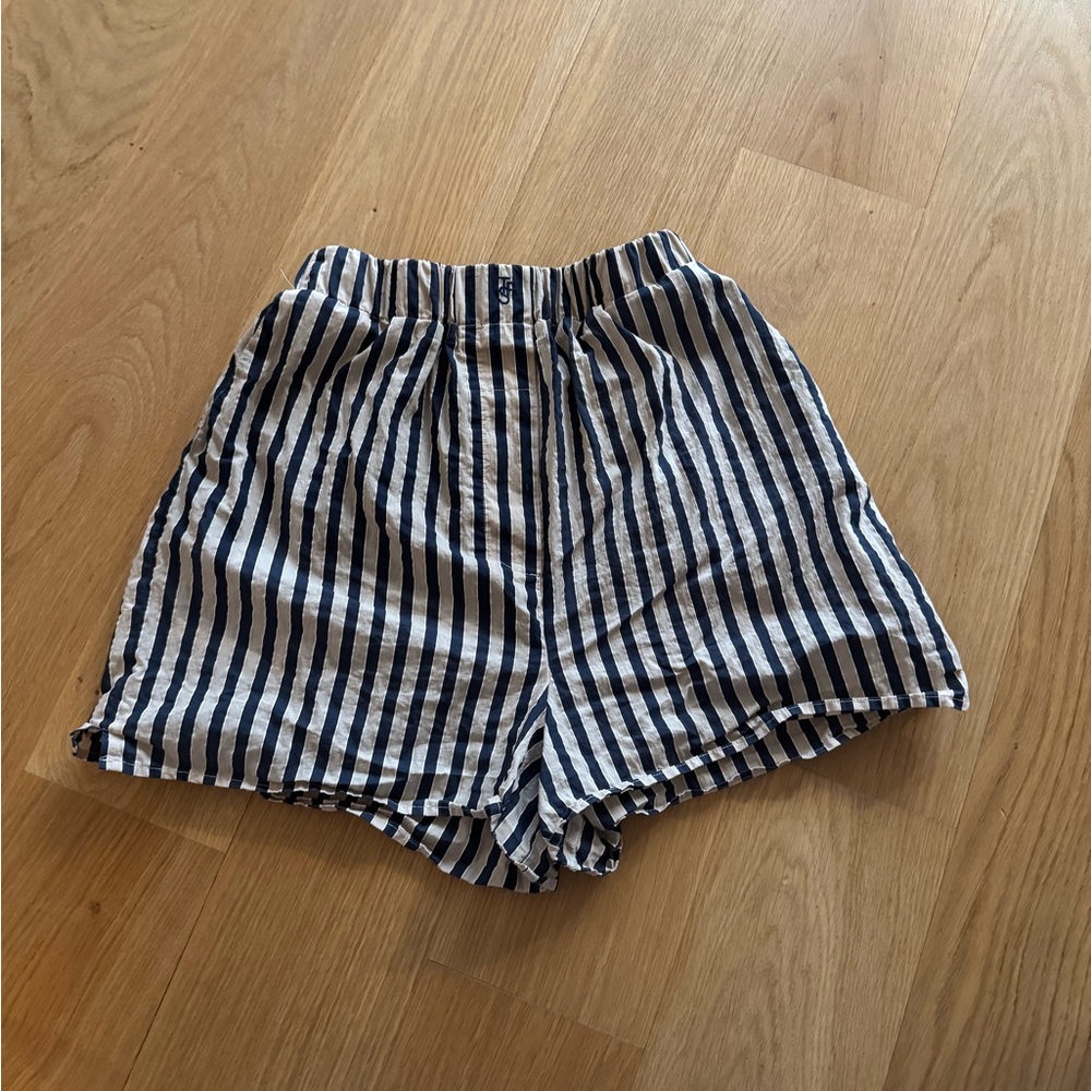 The Frankie Shop Navy and White Striped Lui Boxer Shorts S